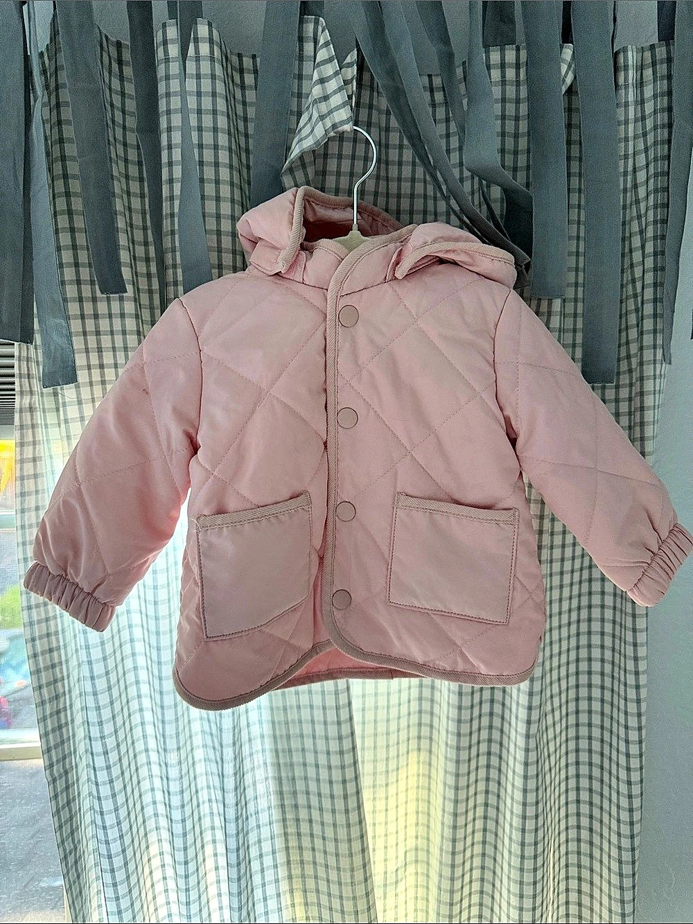 H&M Quilted Jacket Pink Hooded Puffer Baby 9M